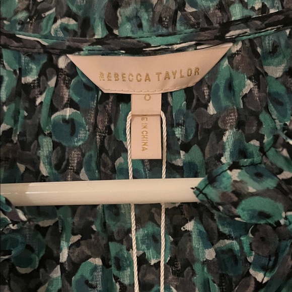 Rebecca Taylor Teal and Black Patterned Blouse - Picture 2 of 4